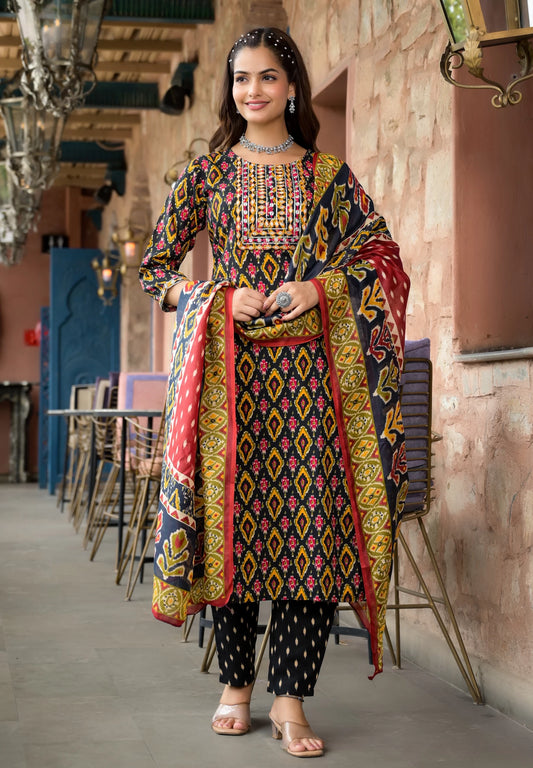 Women Viscose Rayon Kurta Pant Dupatta Set