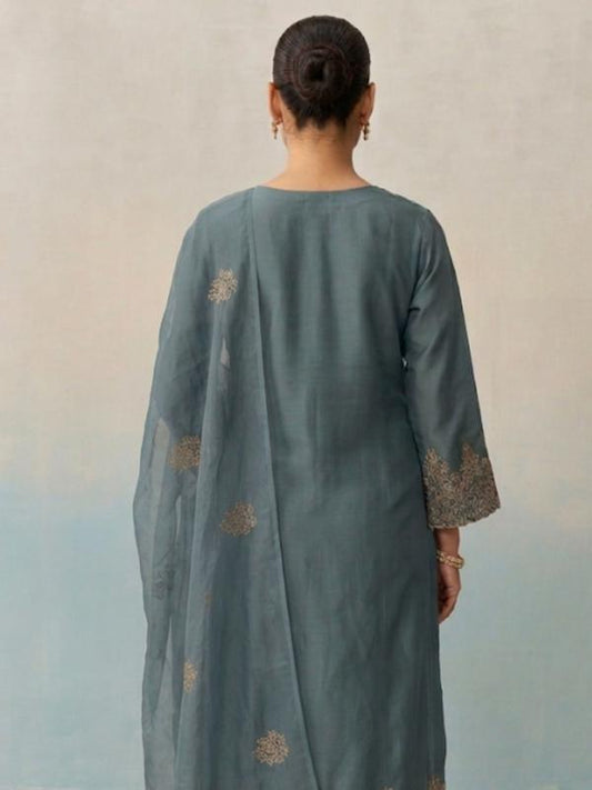 Women Chanderi Kurta Palazzo Dupatta Set