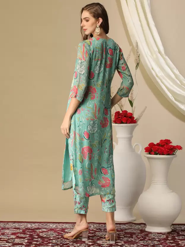 Women Cotton Blend Kurti Pant Set