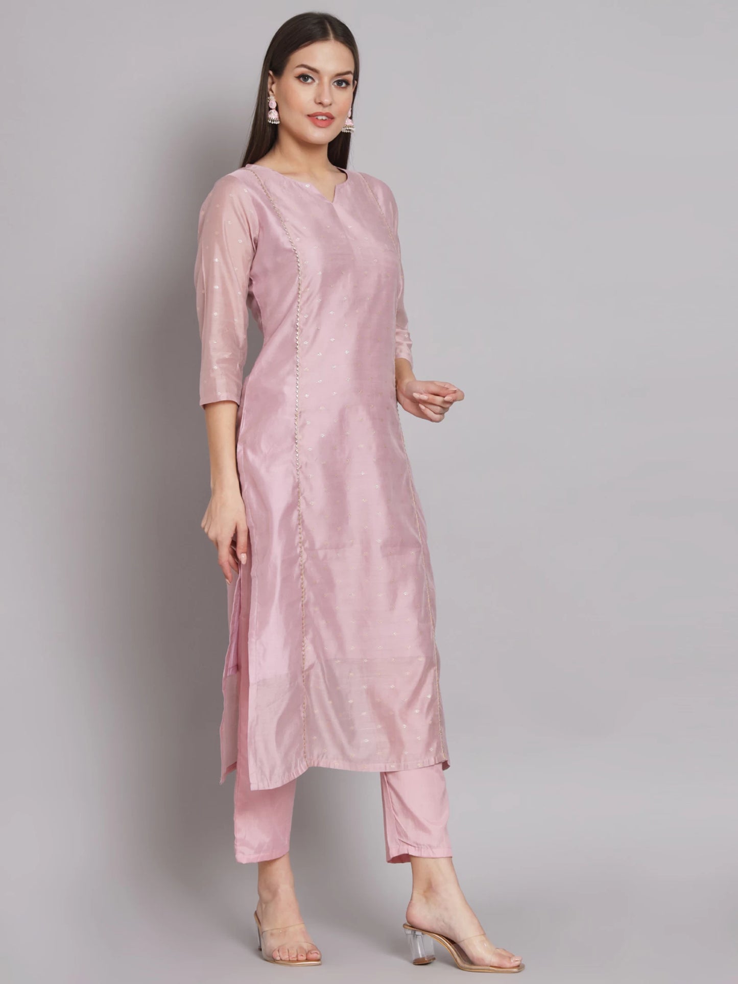 Women Chanderi Kurta Pant Dupatta Set