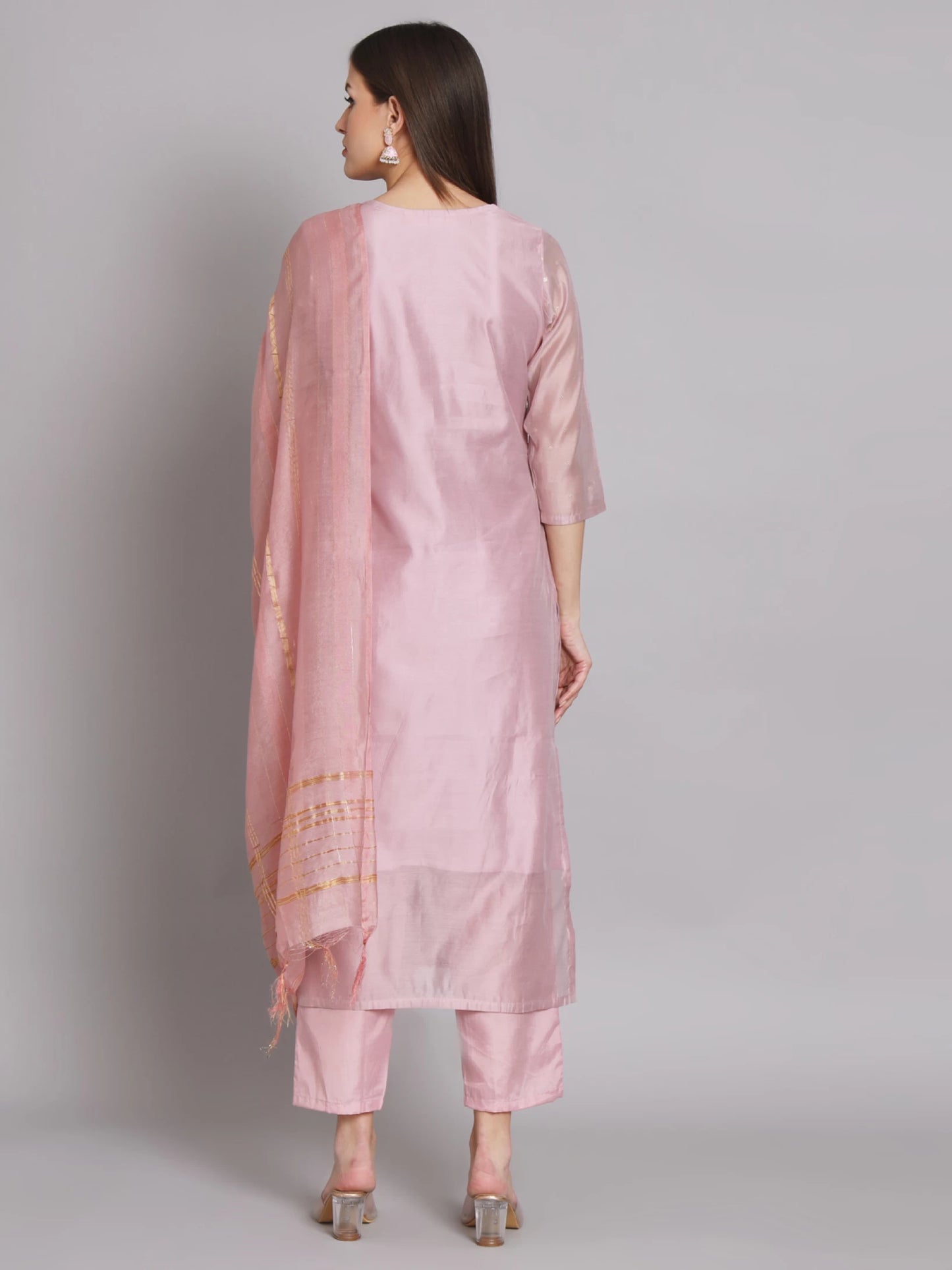 Women Chanderi Kurta Pant Dupatta Set