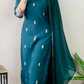 Women Teal Cotton Blend Kurti Pant Dupatta Set