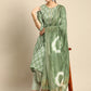 Green & White Floral Printed Gotta Patti Cotton Straight Kurta Trousers Dupatta