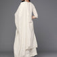 Women Off White Floral Mirror detail Cotton Straight Kurta & Palazzos with Dupatta