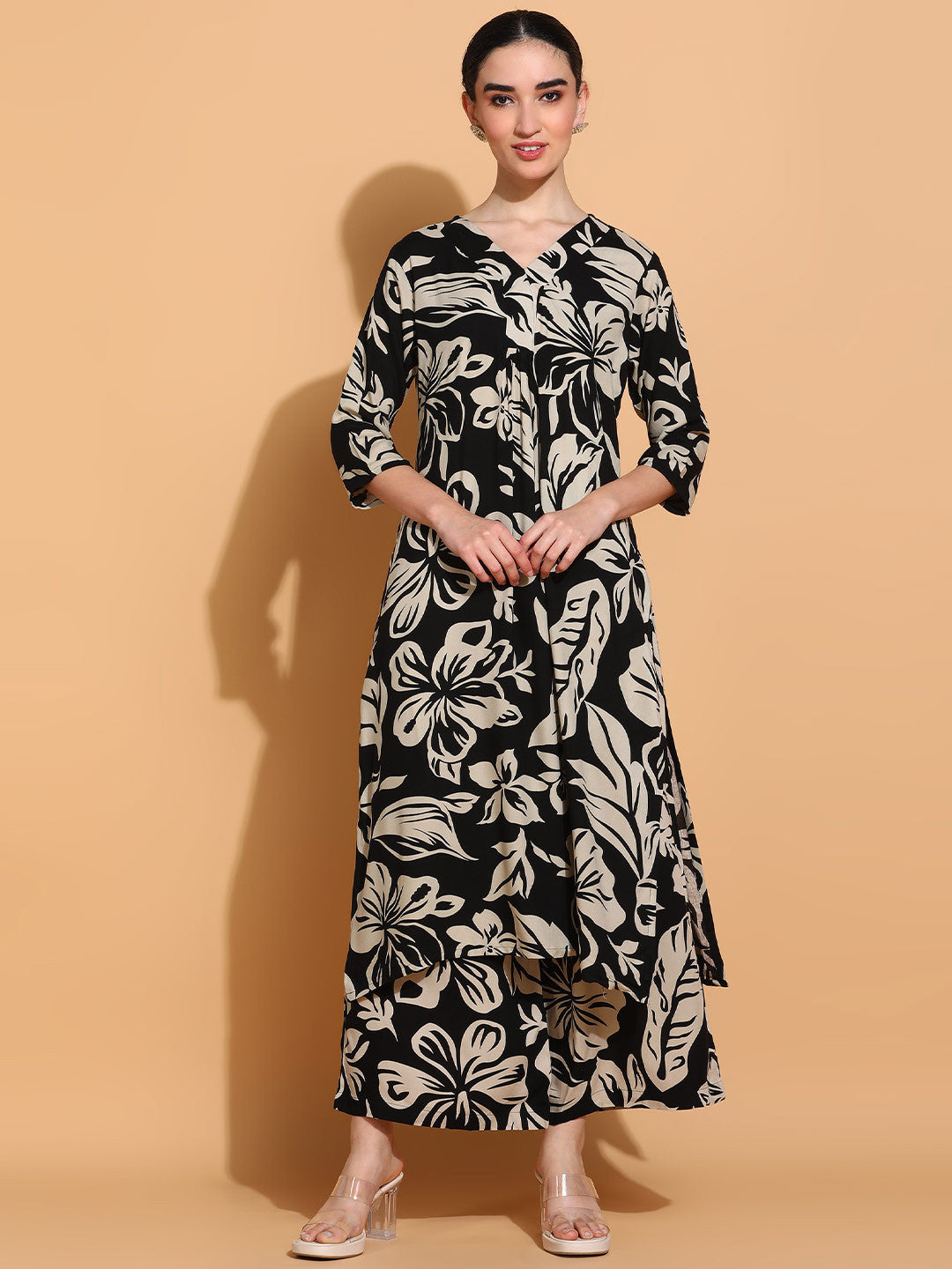 Floral Printed V-Neck Tunic with Palazzo Co-Ords