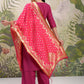 Pink Vishudh Round Neck Embellished Straight Kurta & Palazzos With Dupatta