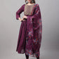 Women Purple Silk Blend Kurti Pant Set