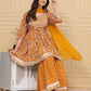 Women Mustard-Orange Cotton Rayon Kurta Sharara Dupatta Set