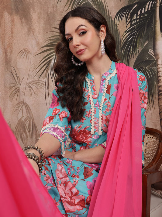 Floral Printed Regular Kurta with Salwar & With Dupatta