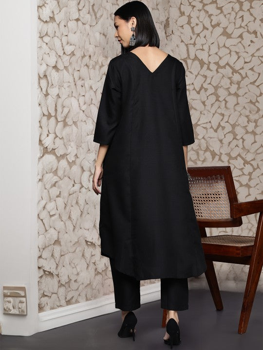 V-Neck Pleated Kurta With Trouser