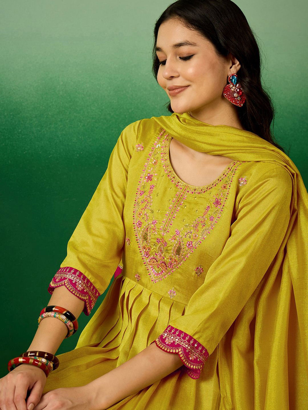 Embroidered Kurta With Trouser & Dupatta