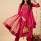 Women Pink Cotton Blend Kurta Pant Dupatta Set