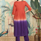 Rust Ombre Dyed V-Neck Pure Cotton Anarkali Kurta With Trousers