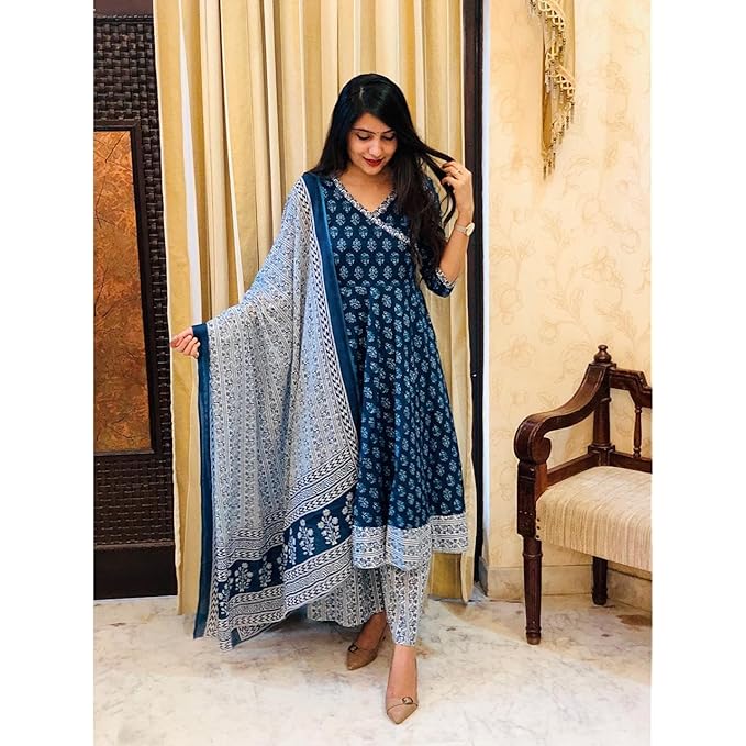Women's Rayon Anarkali Kurta Pant and Dupatta Set