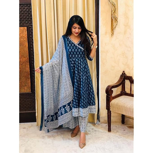 Women's Rayon Anarkali Kurta Pant and Dupatta Set