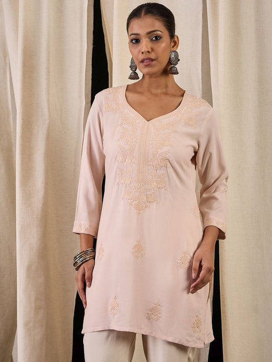 Women Floral Embroidered Thread Work Thread Work Short Kurti