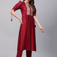 Women Red Yoke Design Liva Kurta with Trousers