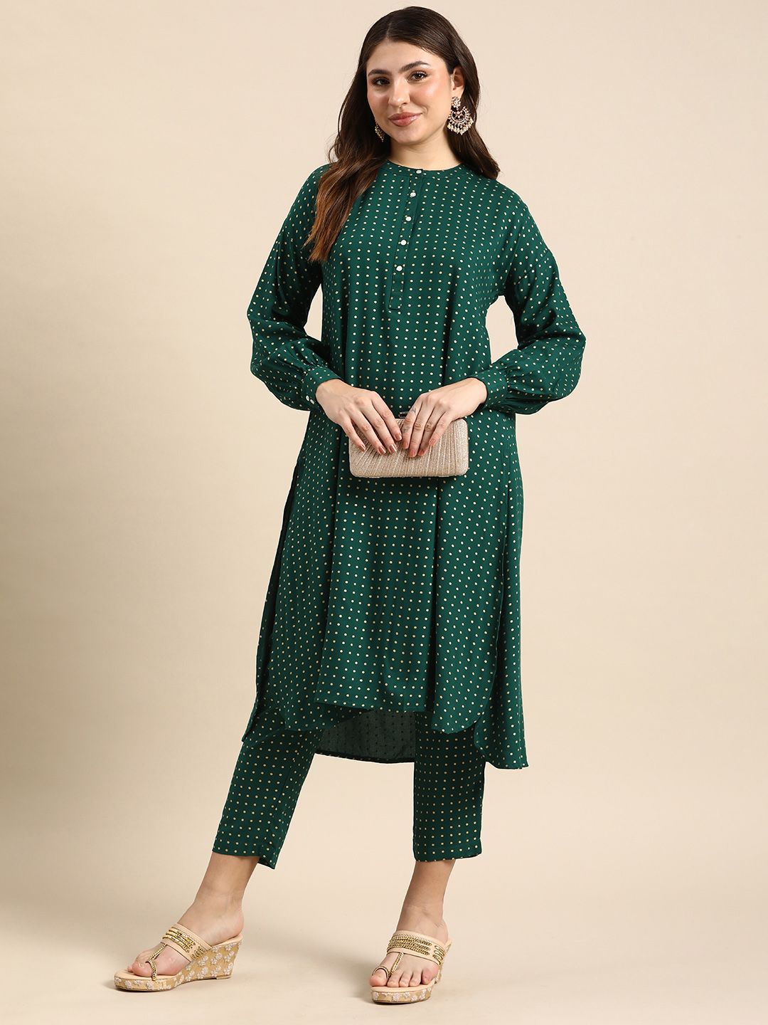 Women Polka-Dots Printed Kurta with Trousers