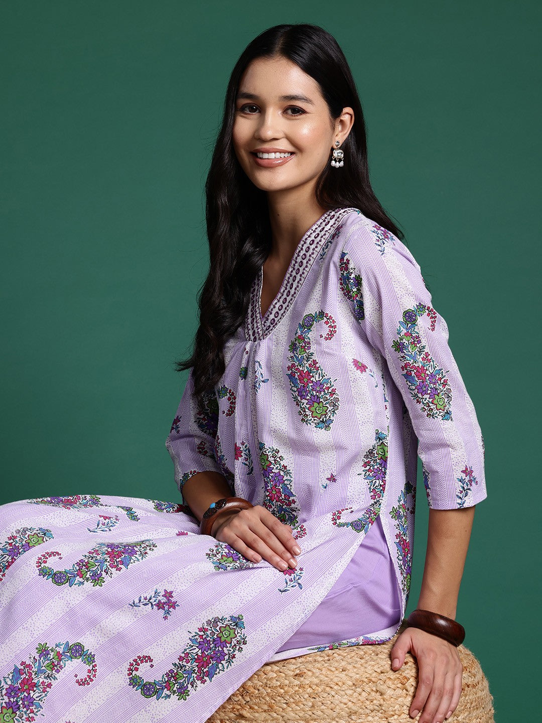 Printed Pleated Kurta with Palazzos