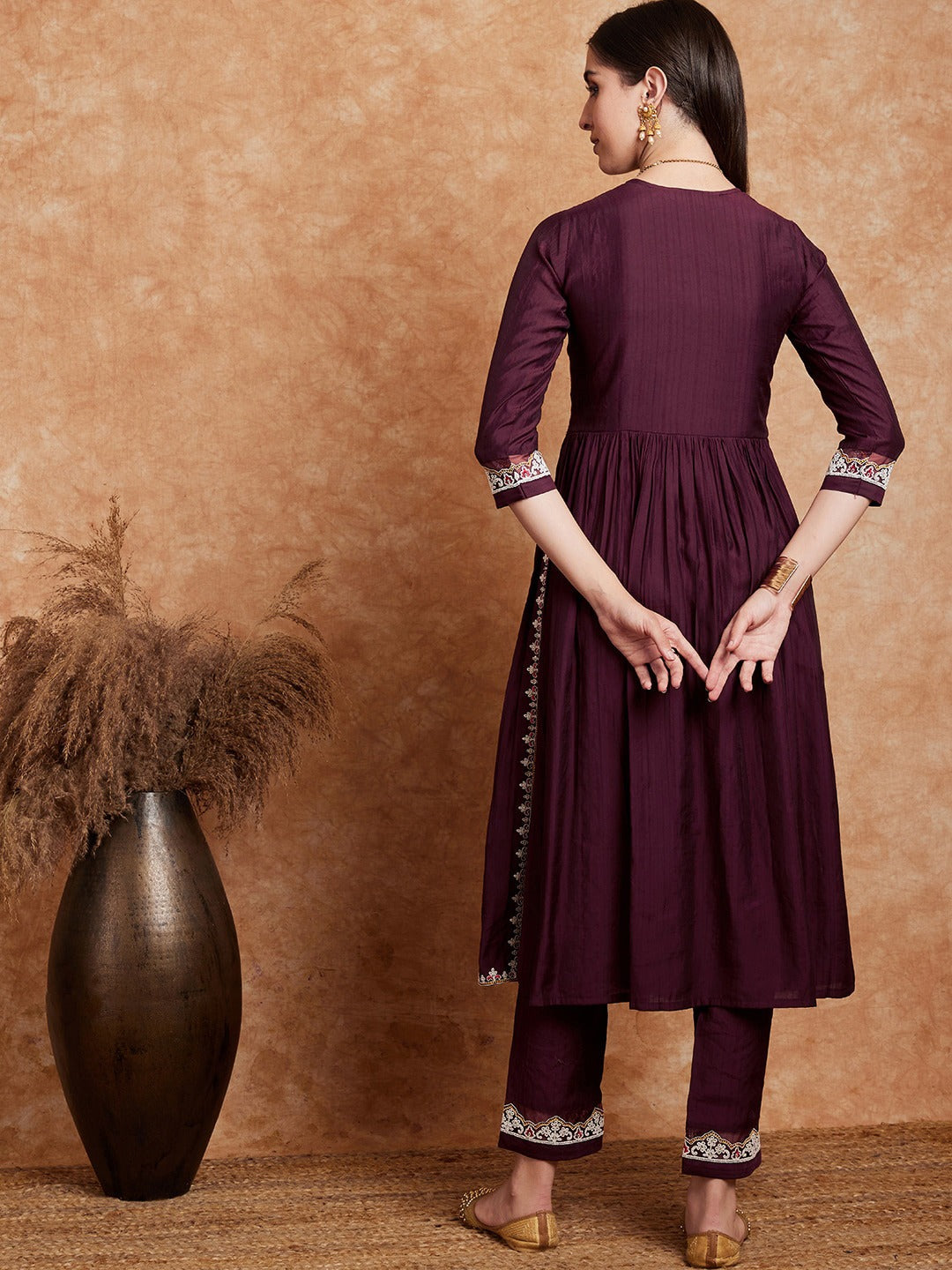 Ethnic Motifs Embroidered A-Line Kurta With Trouser