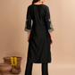 Black Embroidered Regular Thread Work Straight Kurta with Trousers