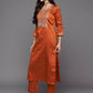 Women Orange Art Silk Kurta Pant Dupatta Set