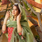 Women Maroon & Green Ethnic Printed Pure Cotton Kurta with Sharara & With Dupatta