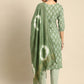 Green & White Floral Printed Gotta Patti Cotton Straight Kurta Trousers Dupatta