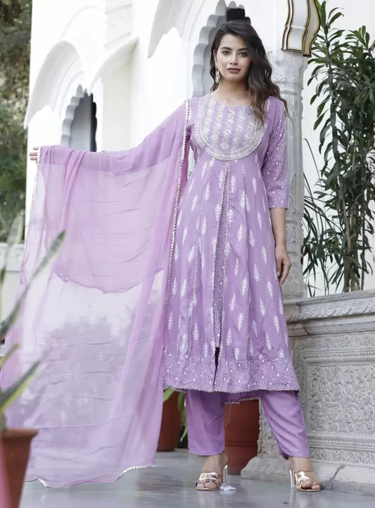 Women A-line Embroidered Viscose Rayon Kurta Pant & Dupatta Set