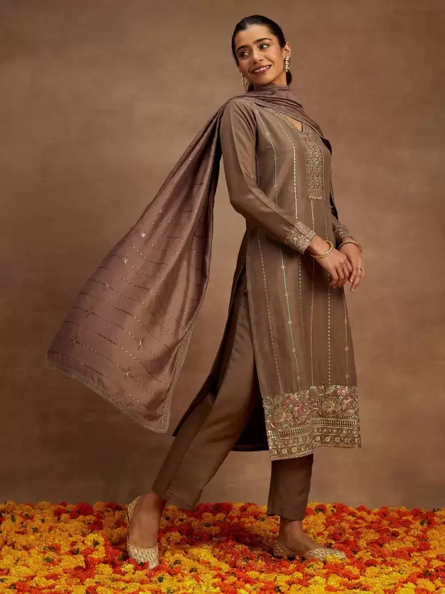 Women Pure Silk Kurta Pant Dupatta Set