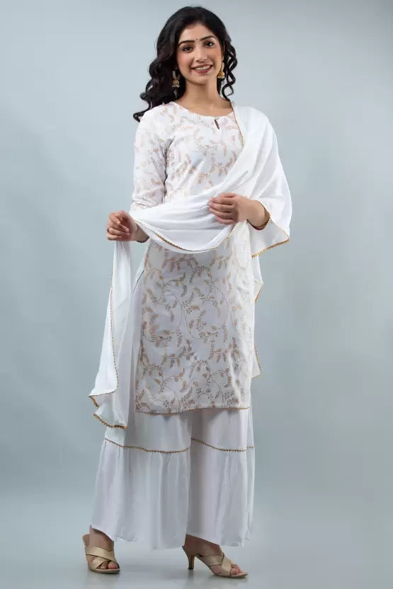 Women Elegant Viscose Rayon Kurta and Sharara Set with Dupatta