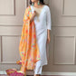 Women's Offwhite Rayon Blend Embroidered A-line Kurta with Rayon Blend Pant and Organza Printed Dupatta Sets