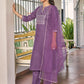 Floral Yoke Design Notch Neck Thread Work Straight Kurta With Trousers & Dupatta