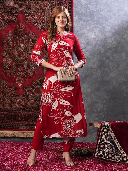 Women Red Kurta with Pant