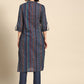 Women Navy Blue Printed Pure Cotton Kurta with Trousers