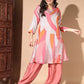 Pink & White Printed Shirt Collar A-Line Kurta With Salwar