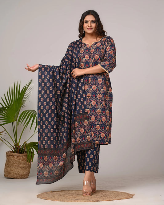 Women Pure Cotton Kurta Pant Dupatta Set