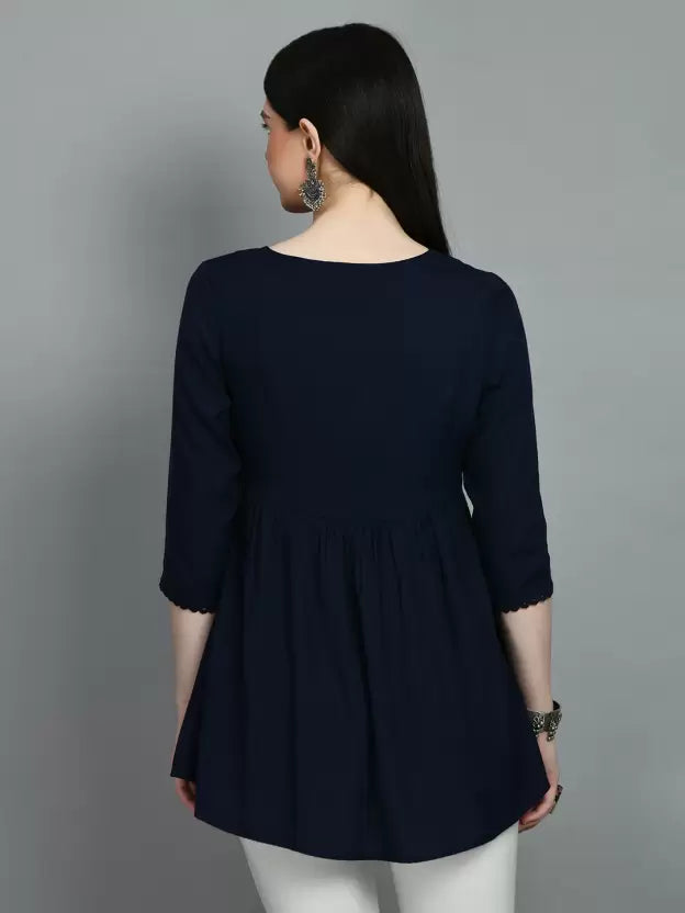 Casual Regular Sleeves Solid Women Dark Blue Top