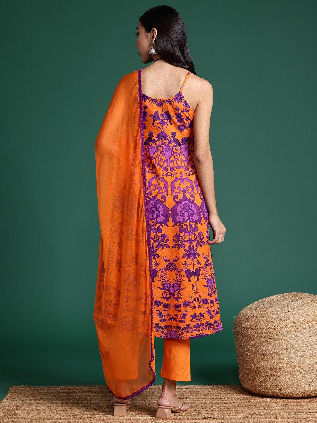 Floral Print Shoulder Straps Pure Cotton Kurta with Trousers & Dupatta