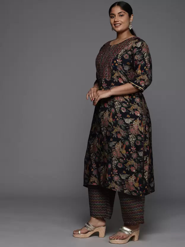 Women Black Silk Blend Kurta Pant Dupatta Set