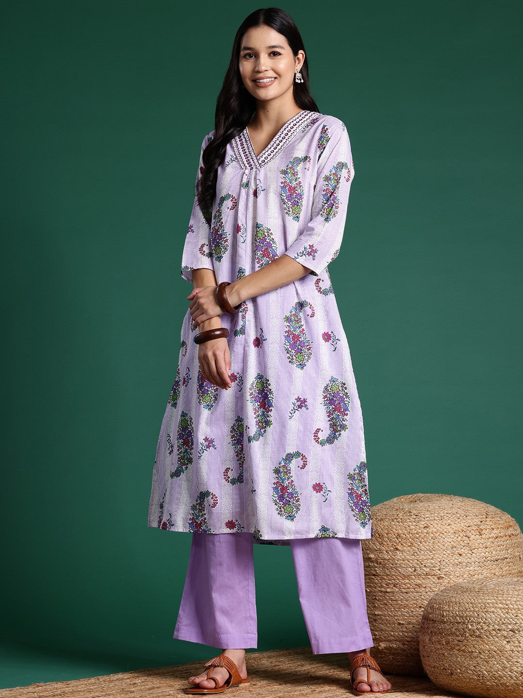 Printed Pleated Kurta with Palazzos