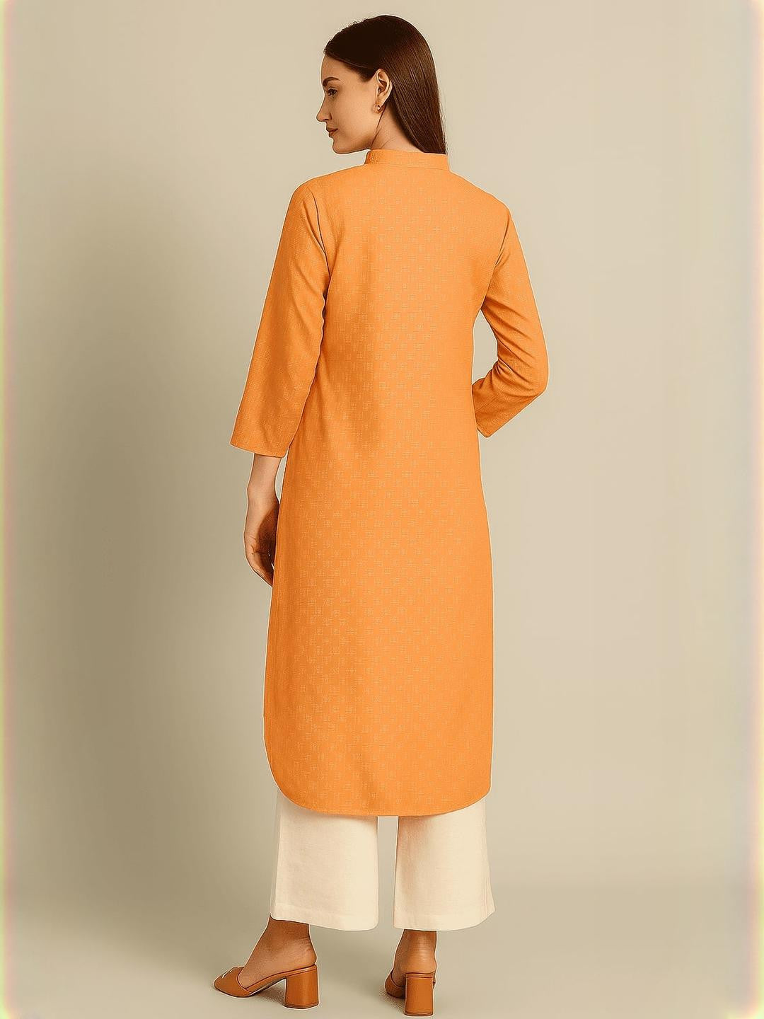 Women Orange Cotton Blend Printed Kurta Sets - Amy's Cart