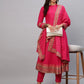 Women Pink Cotton Blend Kurti Pant Dupatta Set