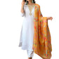 Women's Offwhite Rayon Blend Embroidered A-line Kurta with Rayon Blend Pant and Organza Printed Dupatta Sets