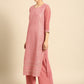 Women Pink Ethnic Motifs Embroidered Sequinned Kurta with Palazzos & Dupatta