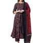 Women's Rayon Printed Black Anarkali Kurta with Palazzos Pants and Dupatta Set