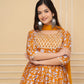 Women Mustard-Orange Cotton Rayon Kurta Sharara Dupatta Set