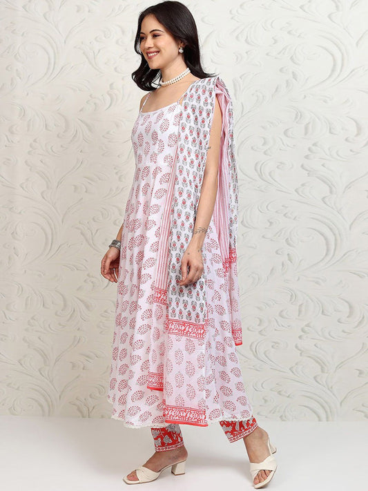 Women Ethnic Motifs Printed Regular Pure Cotton Kurta with Trousers & With Dupatta