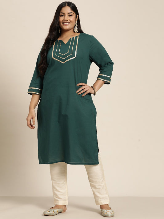 Plus Size Gotta Patti Detailed Pure Cotton Straight Kurta