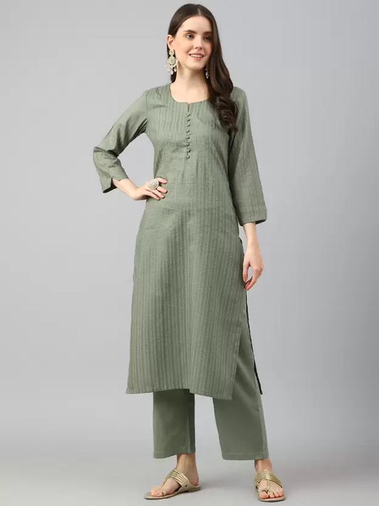 Women Viscose Rayon Striped Kurta and Pant Set